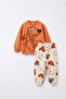 Children's Cotton Dog Printed Orange School Sweatshirt and Patterned Sweatpants Set - 3