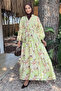 Patterned Summer Hijab Dress with Elasticated Sleeves and Front Button Detail - 2