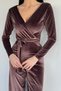 Women's Double Breasted Collar Stoned Belted Velvet Evening Dress Jumpsuit - 3