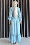 Buttoned Ruffled Waist Belt Detailed Hijab Dress - 4