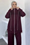 Front Zipper Striped Tunic with Elastic Waist Pants, Islamic Clothing Two-Piece Set - 3