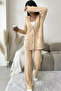 Women's Front Buttoned Self-Line Patterned Knitwear Cardigan Trousers Two-Piece Set - 2