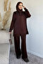 Front Zipper Stone Embroidered Tunic Elastic Waist Pants Hijab Double Set