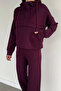 Women's Front Half-Zip Hooded Sweatshirt and Elastic Waist Pants Double Set - 3