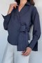 Women's Striped Patterned Shirt with Waist Tie Detail - 2
