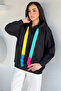 Women's Hooded Colorful Striped Embroidered Sweatshirt