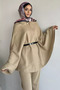 Gülseli Women's Gold Buttoned Belt Detailed Knitwear Poncho Trousers Hijab Double Set - 2