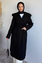 Hooded Hijab Coat with Belt and Inner Lining - 3