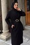 Gold Buckle Detailed Hijab Coat with Belted Waistband - 3