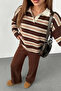 Women's Striped Patterned Sweater Pants Knitwear Two-Piece Set - 7