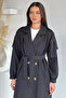Women's Double-Breasted Collar Lined Trench Coat with Belted Waist - 4