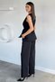 Women's Elastic Waist Trousers Gold Detailed Vest Double Set - 4