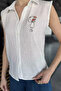 Embroidered Sleeveless Women's Linen Shirt - 4