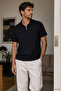 Men's Polo Collar Self-Patterned Front Half Zipper T-Shirt - 3