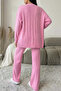 Women's Front Buttoned Self-Line Patterned Knitwear Cardigan Trousers Two-Piece Set - 4