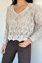 Gülseli Women's V-Neck Openwork Knitwear Blouse - 2