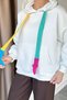 Women's Hooded Colorful Striped Embroidered Sweatshirt - 3
