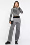 Patterned Crop Blouse Trousers Knitwear Two-Piece Set (Fits S-M Size) - 2