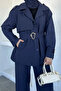 Belted Lined Trench Trousers Hijab Two-Piece Set - 3