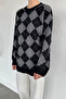Women's Plaid Patterned Crew Neck Knitwear Sweater - 3