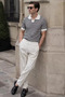 Men's Polo Neck Striped Patterned Openwork Knitwear T-Shirt - 4