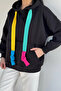 Women's Hooded Colorful Striped Embroidered Sweatshirt - 2