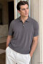 Men's Polo Collar Self-Patterned Front Half Zipper T-Shirt - 4