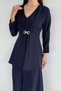 Women's V-Neck Gold Buckle Blouse Elastic Waist Palazzo Trousers Two-Piece Set - 4