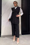 Double-Breasted Collar Stone Embroidered Tie-Up Vest Shirt Trousers Hijab Three-Piece Set