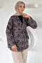 Belted Ethnic Pattern Quilted Hijab Jacket - 2