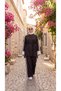 Women's Cream Cuffed Waist Tie-Up Stripe Detailed Hijab Tracksuit Set - 3