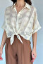 Women's Embroidered Shirt with Front Tie Detail - 3