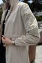 Women's Pearl and Stone Embellished Waist Drawstring Hijab Trench Coat - 4