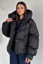 Women's Hooded Inflatable Coat with Front Snap Fasteners and Zipper - 2