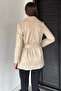 Women's Double-Breasted Collared Jacket with Front Buttons and Waist Belt - 4