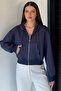 Women's Hooded Crop Top Sweatshirt with Front Zipper - 2