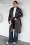 Women's Faux Leather Trench Coat with Waist Belt Detail and Front Buttons - 2