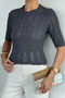 Women's Crew Neck Openwork Seasonal Knitwear Blouse - 3