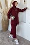 Quilted Brooch Detailed Hooded Hijab Tunic and Elastic Waist Pants Double Set