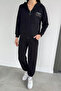 Women's Hooded Printed Front Zipper Elastic Waist Sweatpants Set - 2