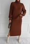 Women's Full Turtleneck Ribbed Knitwear Sweater Skirt Two-Piece Set