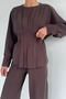 Gülseli Women's Pleated Belted Blouse and Elastic Waist Pants Two-Piece Set - 3