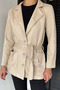 Women's Double-Breasted Collared Jacket with Front Buttons and Waist Belt - 3
