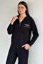 Women's Hooded Printed Front Zipper Elastic Waist Sweatpants Set - 3