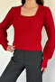 Gülseli Square Collar Knitted Patterned Women's Sweater - 3