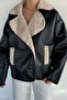 Women's Double-Breasted Collar Coat with Plush Inside - 3