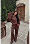 Women's Coffee Bat Sleeve Blouse and Wide Leg Pants Set - 3