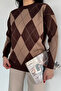 Women's Crew Neck Plaid Patterned Knitwear Sweater - 2