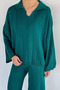 Polo Collar Blouse Pants Knitwear Double Set - 2