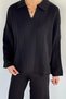 Polo Collar Blouse Pants Knitwear Double Set